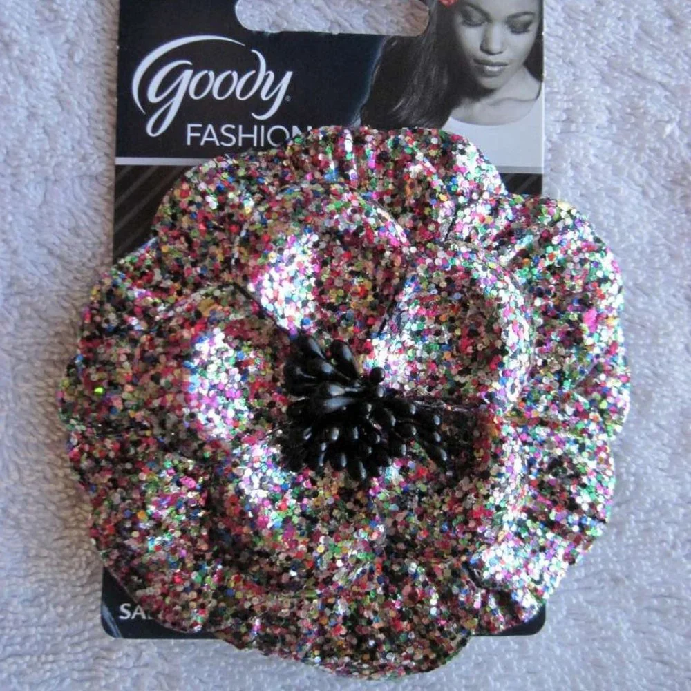 Goody Large Flower Glitter Metal Sectioning Hair Clip Jewelry Accessory Safe Pin